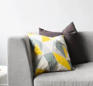 Modern grey couch and pillows