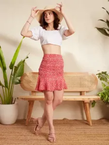 Women Floral Print A-line Red Skirt