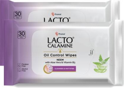 Lacto Calamine Oil Control Wipes with Neem,VitaminB3 and Aloe Parabens & Alcohol free Makeup Remover  (60 Wipes)