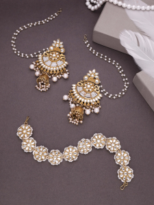 Messing, goldplattiert, Weißes Schmuckset (2er-Set)