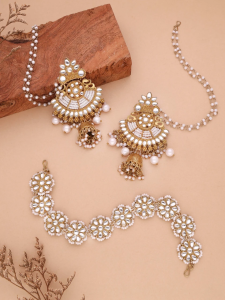 Messing, goldplattiert, Weißes Schmuckset (2er-Set)